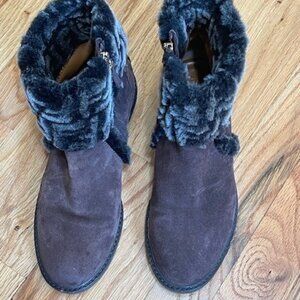 Fendi Brown Suede Fur Trimmed Ankle Boots